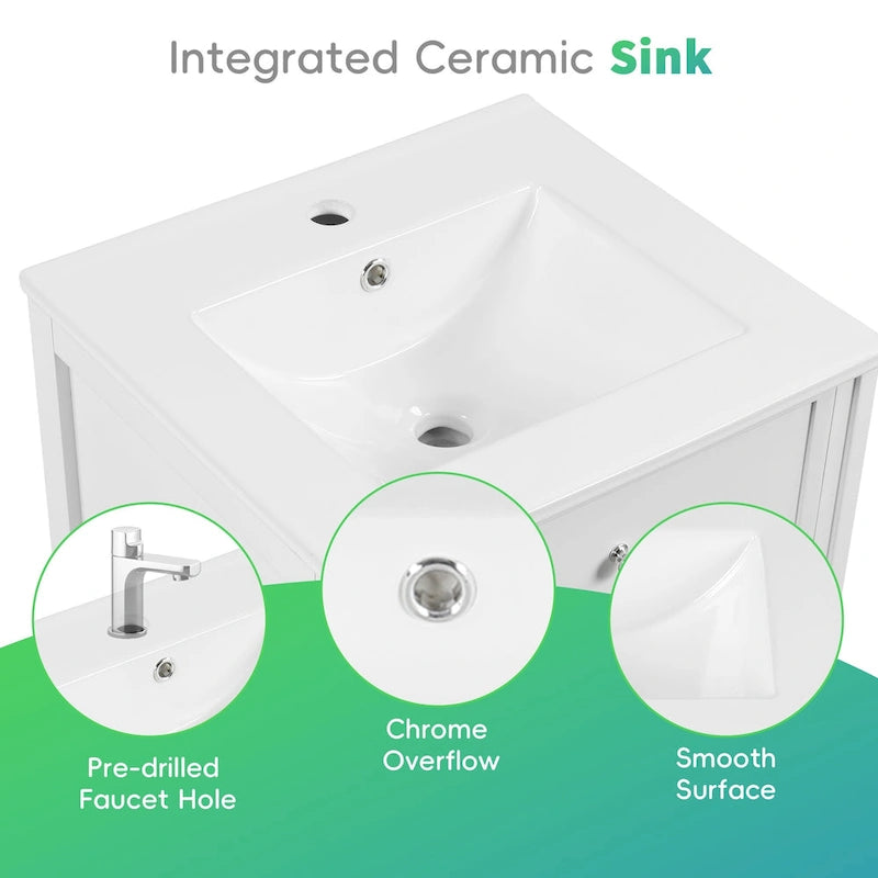 20 Bathroom Vanity with Sink Bathroom Cabinet with Soft Closing Door Storage Rack and Adjustable Shelve White