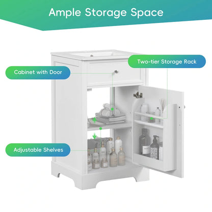 20 Bathroom Vanity with Sink Bathroom Cabinet with Soft Closing Door Storage Rack and Adjustable Shelve White