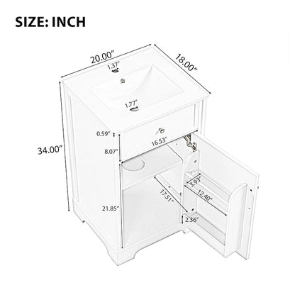 20 Bathroom Vanity with Sink Bathroom Cabinet with Soft Closing Door Storage Rack and Adjustable Shelve White