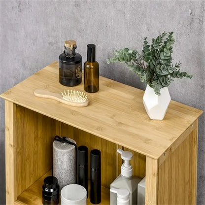 Anti-Toppling Bamboo Bathroom Floor Cabinet with Shelf and Footpad - N/A