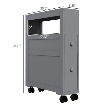 Wood Rolling Narrow Bathroom Side Storage Cabinet
