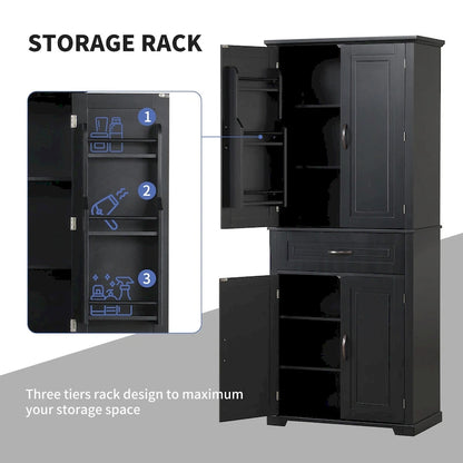 Bathroom Storage Cabinet with Doors and Drawer, Multiple Storage Space, Adjustable Shelf, Black