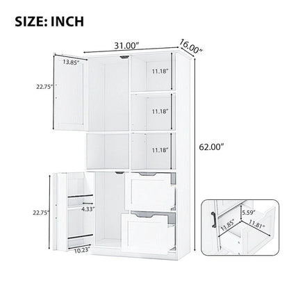 Bathroom Storage Cabinet with Doors and Drawers Multiple Storage Space Freestanding Style Open Shelve Adjustable Shelf White