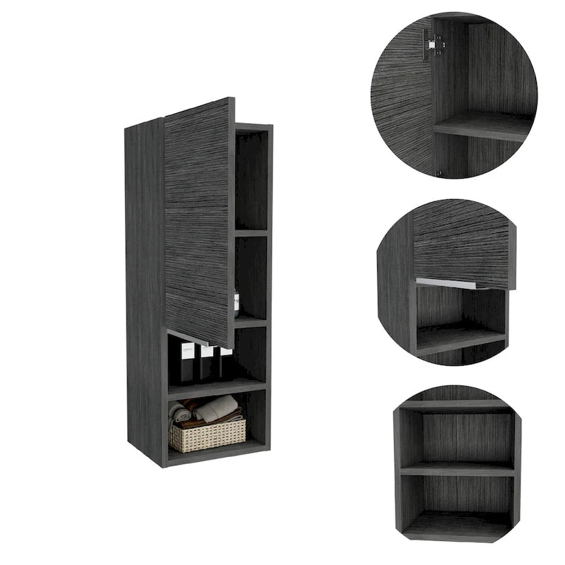 Mila Bathroom Cabinet, Two Interior Shelves, Two External Shelves, Single Door Cabinet