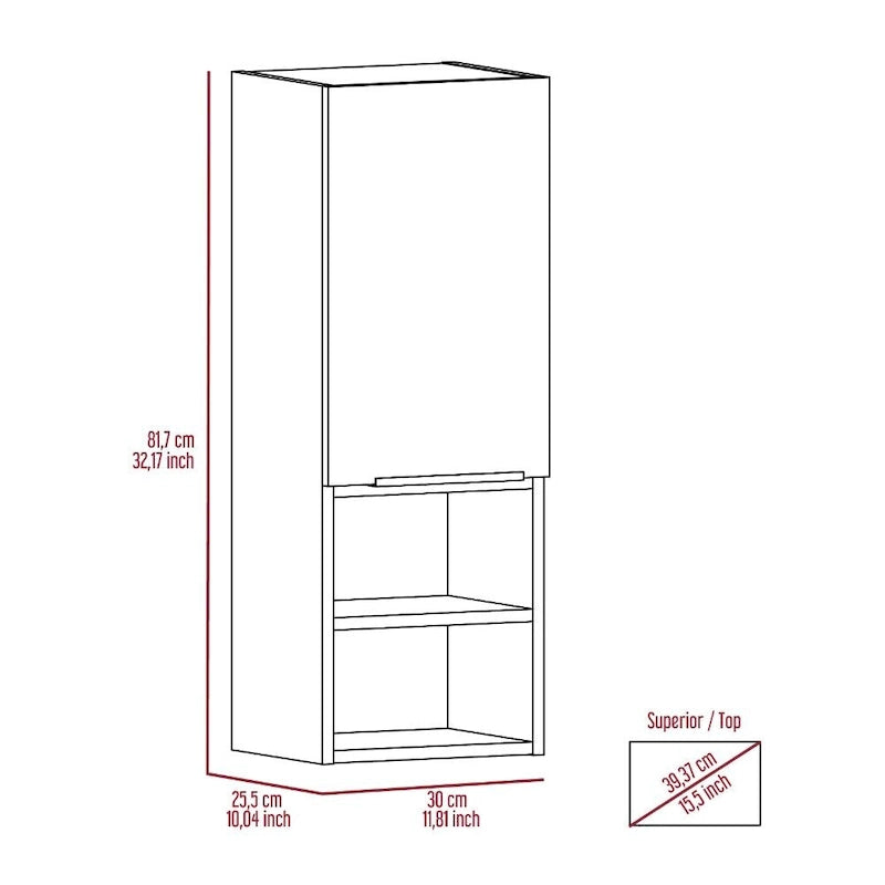 Mila Bathroom Cabinet, Two Interior Shelves, Two External Shelves, Single Door Cabinet