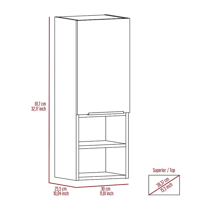 Mila Bathroom Cabinet, Two Interior Shelves, Two External Shelves, Single Door Cabinet