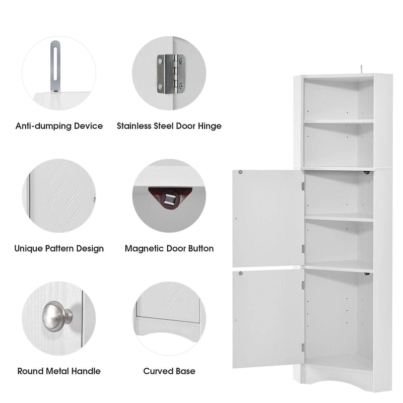 5 Tier Wooden Freestanding Tower Cabinet Tall Bathroom Storage Cabinet