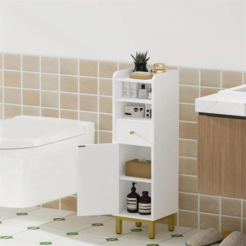 Corner Floor Cabinet with Drawers and Doors - 7.9D x 7.9W x 33.5H
