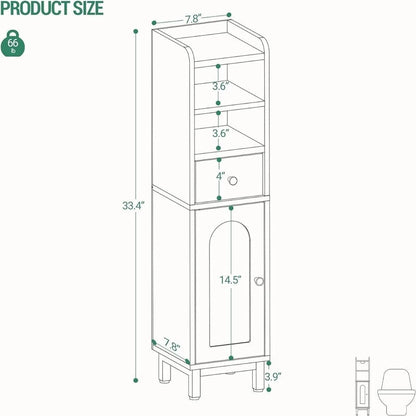 Corner Floor Cabinet with Drawers and Doors - 7.9D x 7.9W x 33.5H