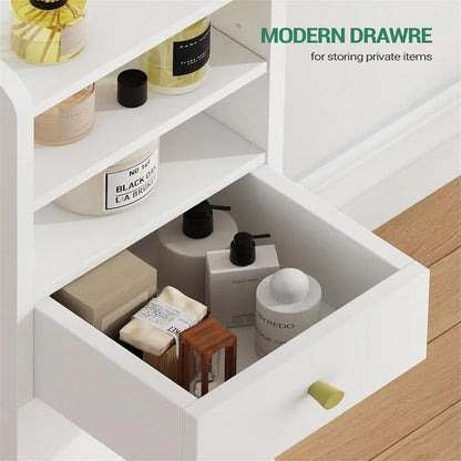 Corner Floor Cabinet with Drawers and Doors - 7.9D x 7.9W x 33.5H