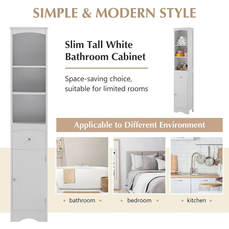 Tall Bathroom Cabinet,Freestanding Storage Cabinet with Drawer,MDF Board,Adjustable Shelf