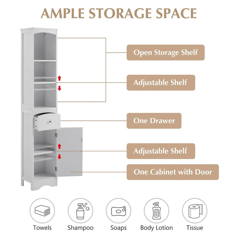 Tall Bathroom Cabinet,Freestanding Storage Cabinet with Drawer,MDF Board,Adjustable Shelf