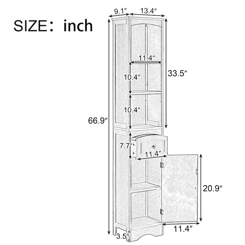 Tall Bathroom Cabinet,Freestanding Storage Cabinet with Drawer,MDF Board,Adjustable Shelf