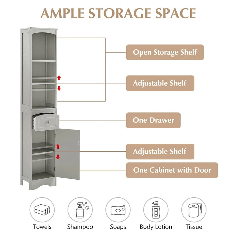 Tall Bathroom Cabinet,Freestanding Storage Cabinet with Drawer,MDF Board,Adjustable Shelf