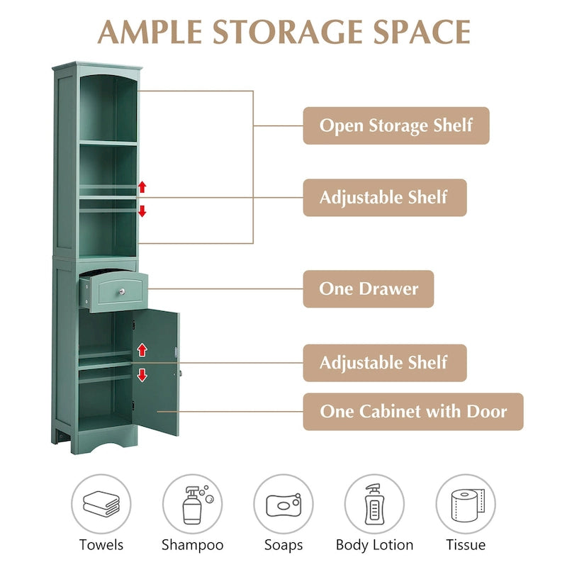 Tall Bathroom Cabinet,Freestanding Storage Cabinet with Drawer,MDF Board,Adjustable Shelf