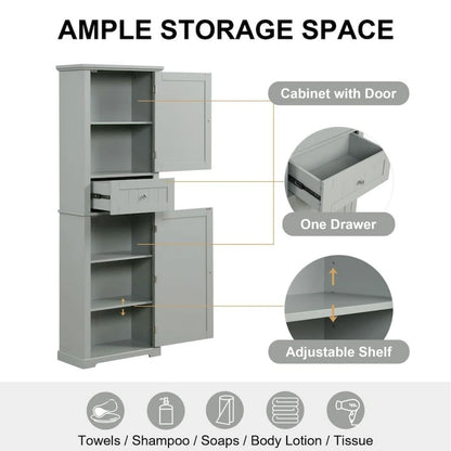 Tall Bathroom Storage Cabinet Freestanding Storage Cabinet with Drawer and Adjustable Shelf MDF Board with Painted Finish