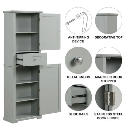 Tall Bathroom Storage Cabinet Freestanding Storage Cabinet with Drawer and Adjustable Shelf MDF Board with Painted Finish