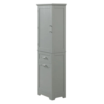 68Tall Bathroom Storage Cabinet, Freestanding Storage Cabinet with Two Different Size Drawers and Adjustable Shelf, MDF Board