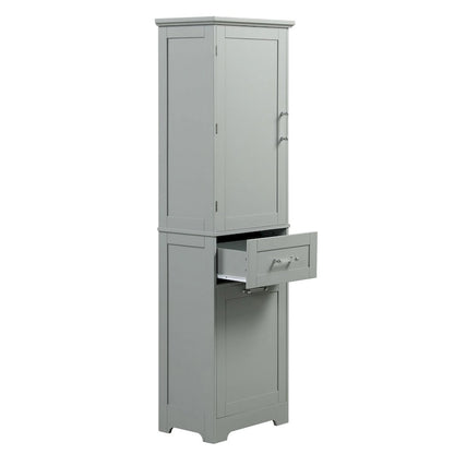 68Tall Bathroom Storage Cabinet, Freestanding Storage Cabinet with Two Different Size Drawers and Adjustable Shelf, MDF Board