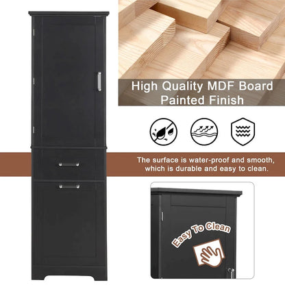 68Tall Bathroom Storage Cabinet, Freestanding Storage Cabinet with Two Different Size Drawers and Adjustable Shelf, MDF Board