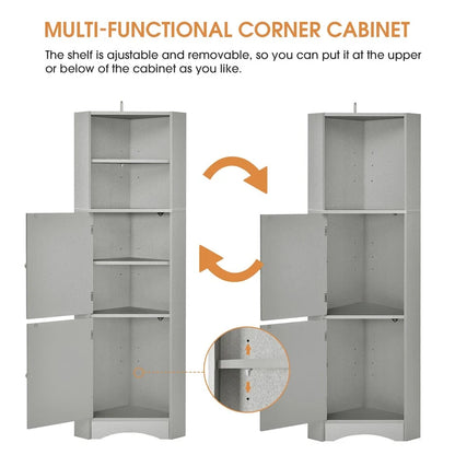 61 H Bathroom Cabinet,Narrow Toilet Organizer Side Corner Storage Tall Corner Cabinet