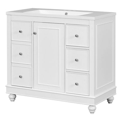 36 Inch Bathroom Vanity Cabinet with Resin Sink and Adjustable Shelves