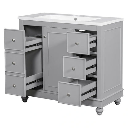 36 Inch Bathroom Vanity Cabinet with Resin Sink and Adjustable Shelves