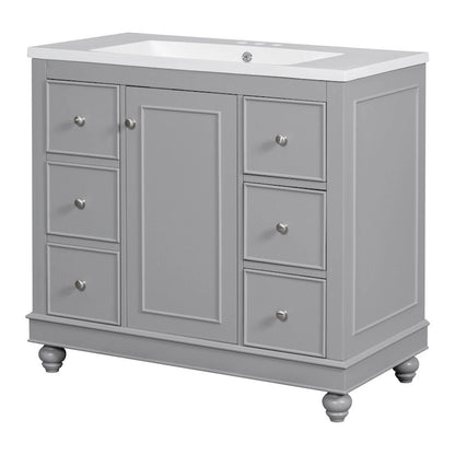 36 Inch Bathroom Vanity Cabinet with Resin Sink and Adjustable Shelves