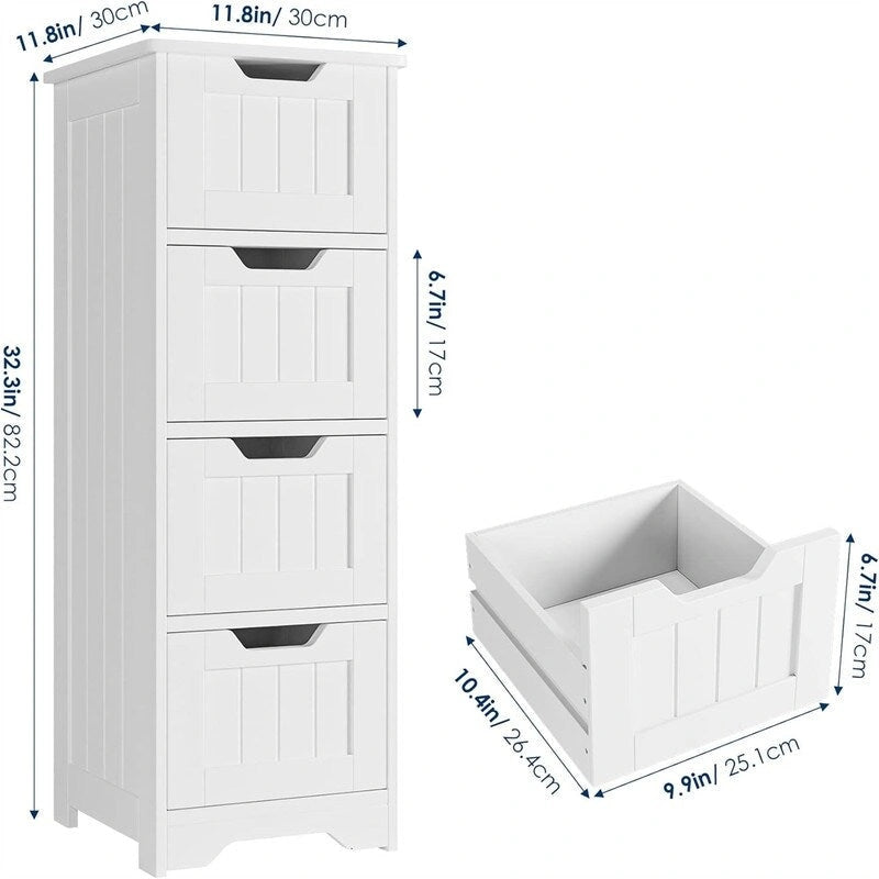 Bathroom Storage Cabinet Side Cabinet with 4 Drawers - 11.8D x 11.8W x 32.5H