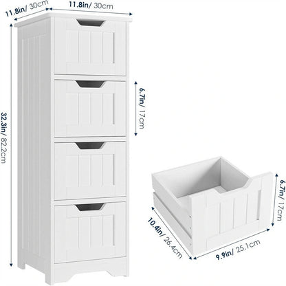 Bathroom Storage Cabinet Side Cabinet with 4 Drawers - 11.8D x 11.8W x 32.5H