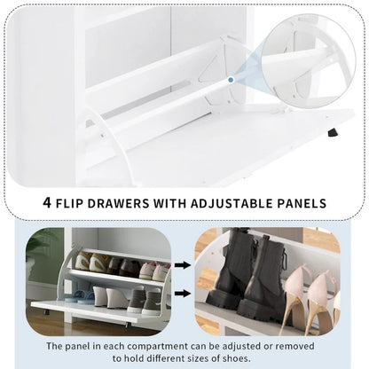 Wood Pattern Top Shoe Cabinet with Flip Drawers and Adjustable Panel