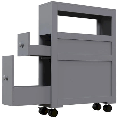 6.25x20.5x28.25 Wood Rolling Narrow Bathroom Side Storage Cabinet