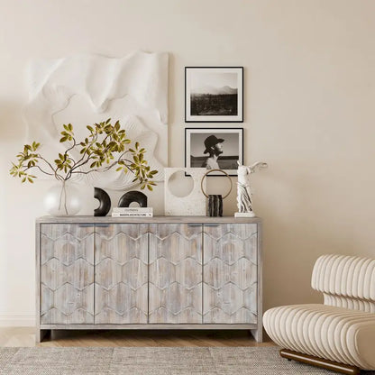 Farmhouse Style 4 Door Wooden Sideboar for Living Room