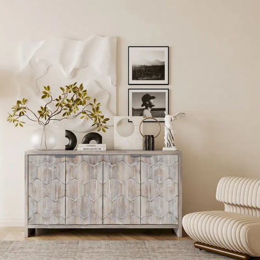 Farmhouse Style 4 Door Wooden Sideboar for Living Room